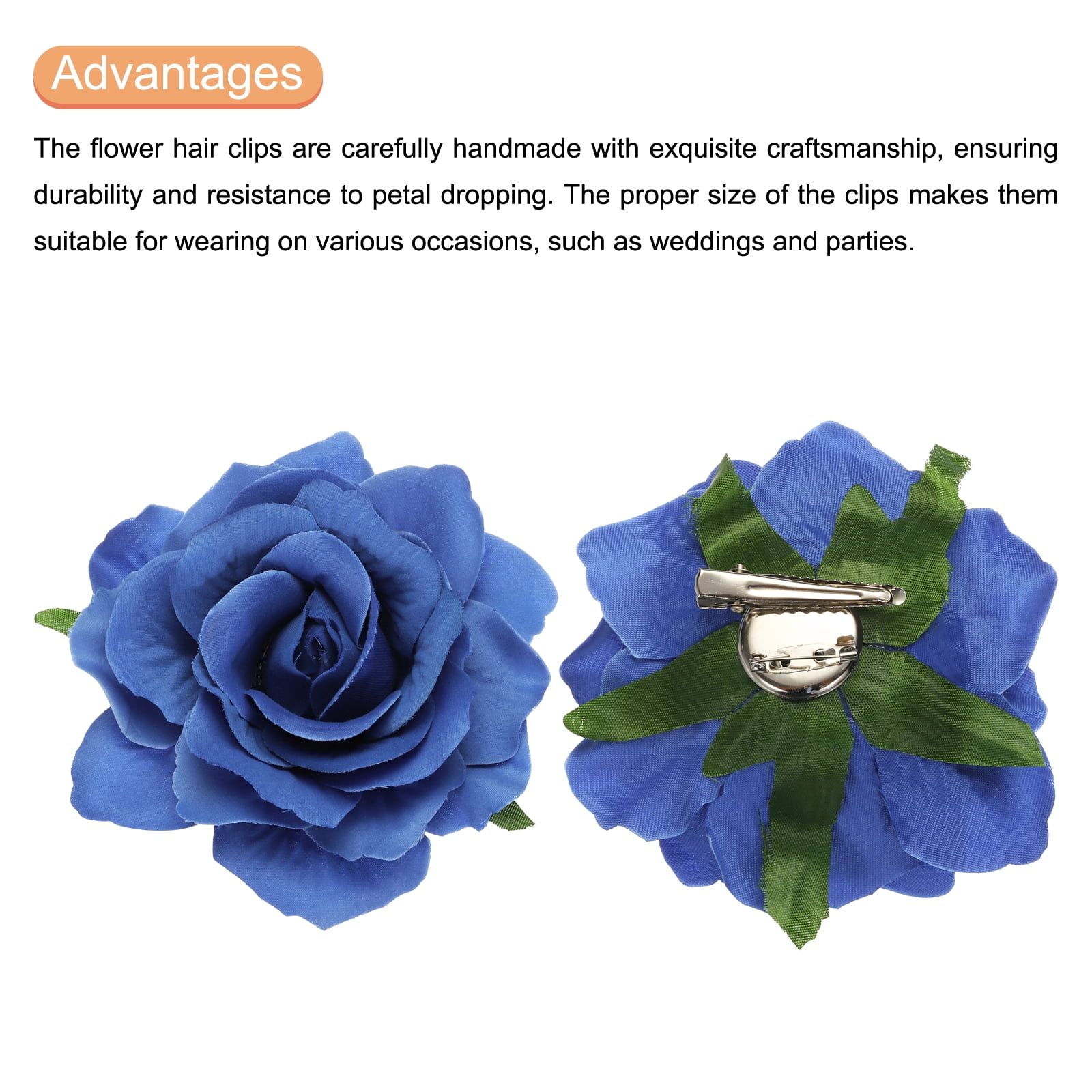 30 Pcs Rose Flower Hair Clips 4 Inch Flower Hair Pins for Women Hair Accessories Blue