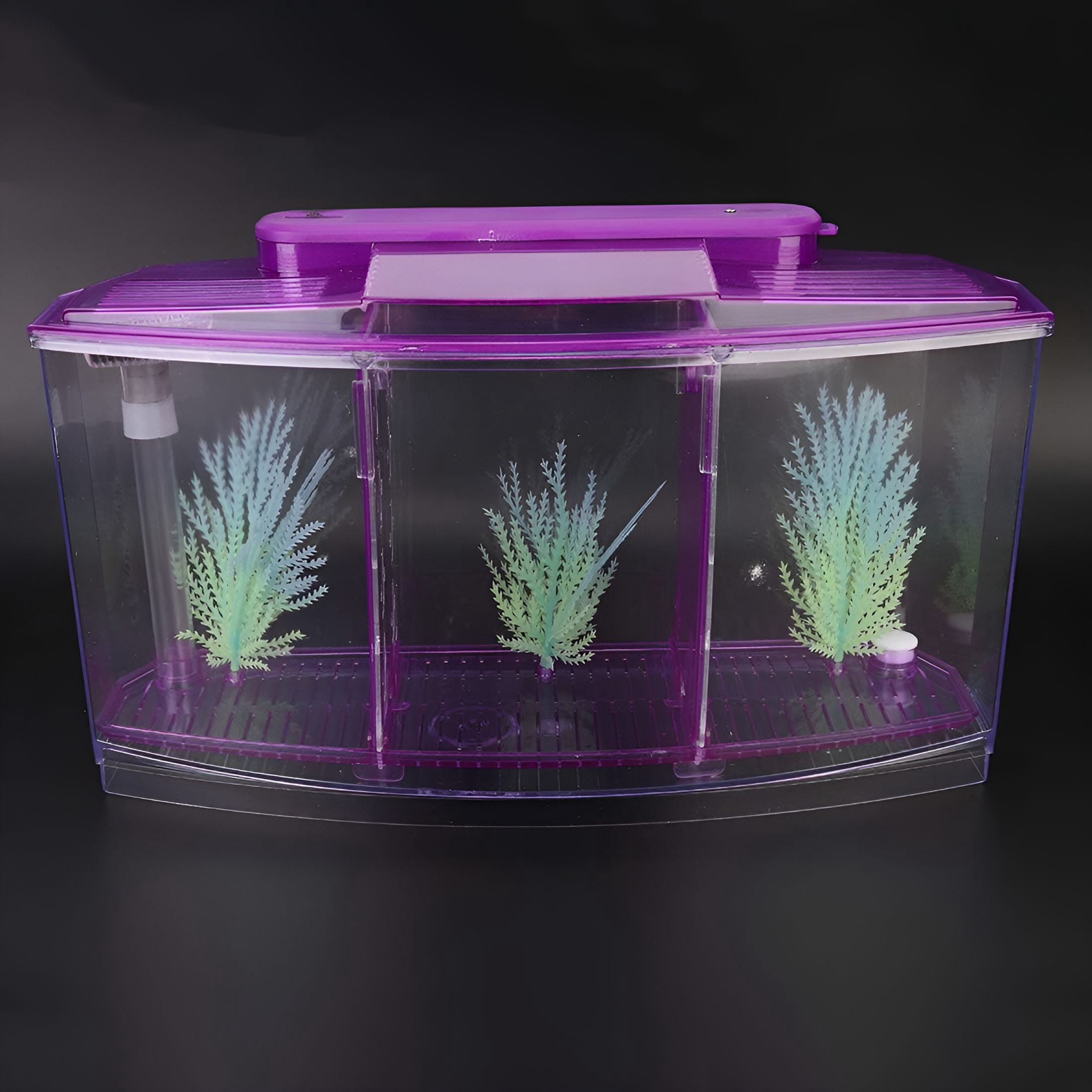 ACDANC Mini Aquarium, Tank Divider with LED Light Filter, Small Fish Tank for Betta Fry Isolation, Acrylic Plastic Aquarium Kit, Portable Desktop Fish Bowl for Home Office
