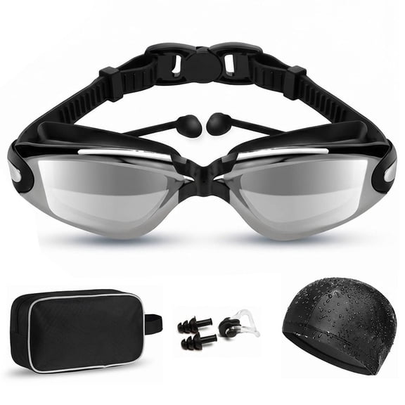 Swim Goggles Set  Anti Fog No Leaking UV Protection Wide View HD Mirror PC Lens for Women Men Adult Youth Kids
