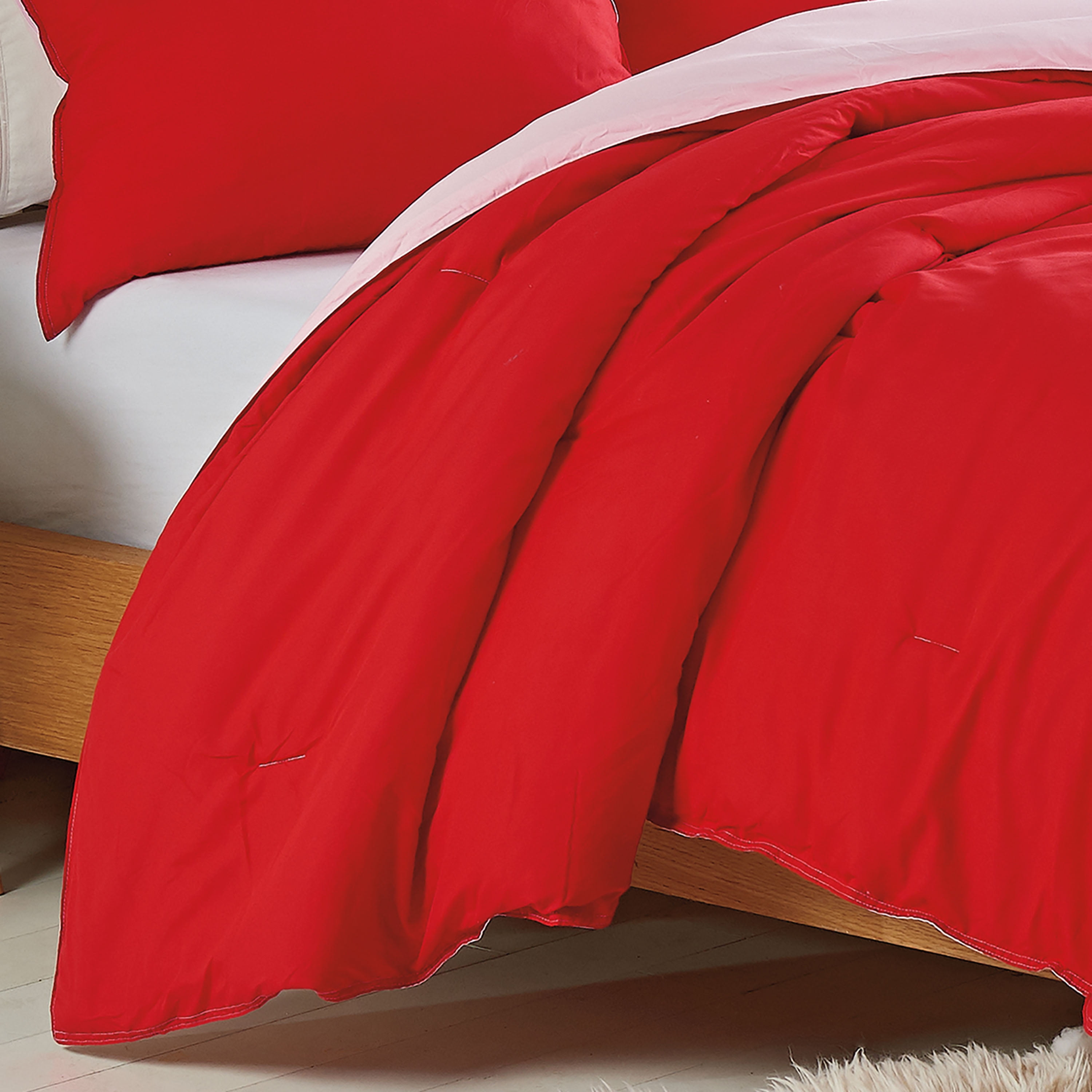 Red 3-Piece Reversible Comforter Set, Recycled Microfiber Bedding, Full/Queen, by Utica
