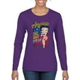 thumbnail image 1 of Wild Bobby, Betty Boop America Land of the Free Home of the Brave Betty Boop Womens Long Sleeve T-Shirt, Purple, Large, 1 of 5