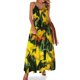 thumbnail image 1 of Vestido largo con estampado de lirios y flores, con tirantes y diseño geométrico, para uso urbano, informal, largo, de verano, con escote en V y tallas grandes, 1 of 7