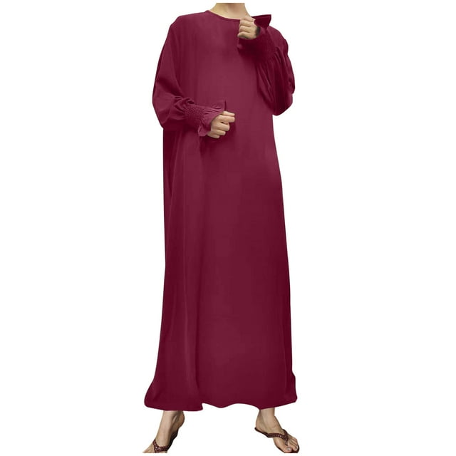Abayas Robe Musulmane pour Femmes à Manches Longues Abaya Islamique Aïd Dubaï Caftan Robes Moyen-Orient Robe de Prière Robe Ample