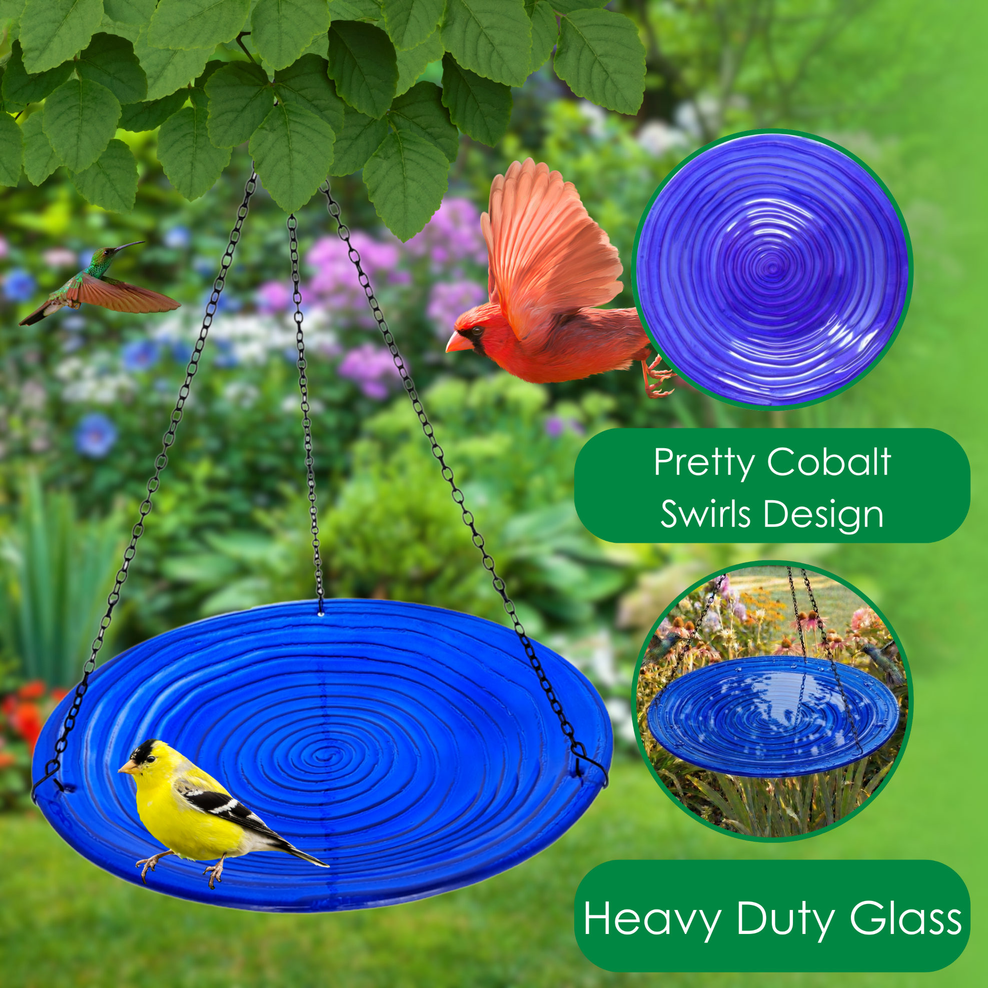Songbird Essentials Bird Bath Ceramic Hanging Birdbath Cobalt Blue