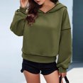 thumbnail image 4 of YUGYXL Fall Winter Cropped Hoodies for Women Casual Long Sleeve Drop Shoulders Hooded Pullover Loose Relaxed Sweatshirt Army Green XL, 4 of 7
