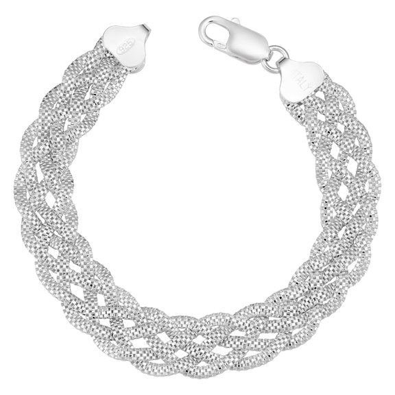 KoolJewelry Sterling Silver Braided Cage Box Link Bracelet (7.5 inch)