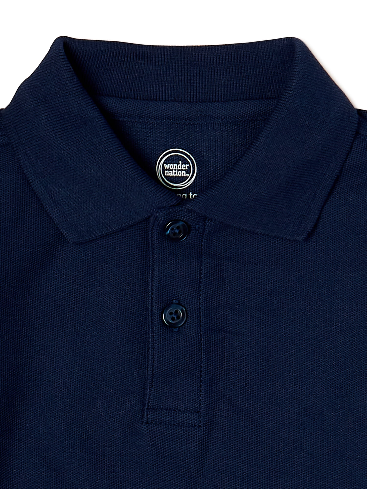 Wonder Nation Toddler Boys School Uniform Long Sleeve Pique Polo Shirt, 2-Pack, Sizes 2T - 5T