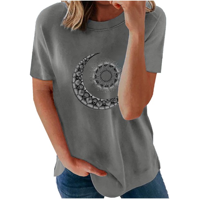Pntutb moda adulta mujer cuello redondo manga corta tops camiseta estampados sueltos cortos Pntutb Pntutb-7057
