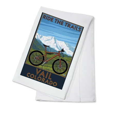 Vail, Colorado - Ride the Trails, Mountain Bike - Lantern Press Artwork (100% Cotton Kitchen (Best Mountain Bike Rides In Colorado)