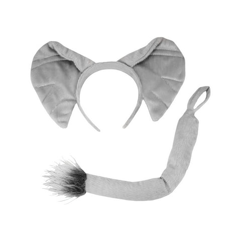 Soft Velvet Elephant Ears Headband Tail Costume Accessory Set Halloween