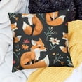 thumbnail image 2 of BCIIG   Kids Cute Fox Throw Pillow Covers Boys Girls  Cartoon Fox Pillow Covers Floral Grass Cushion Covers Jungle Woodland Animal Decorative Pillow Covers Bedroom Decor Black Orange 18x18in, 2 of 5