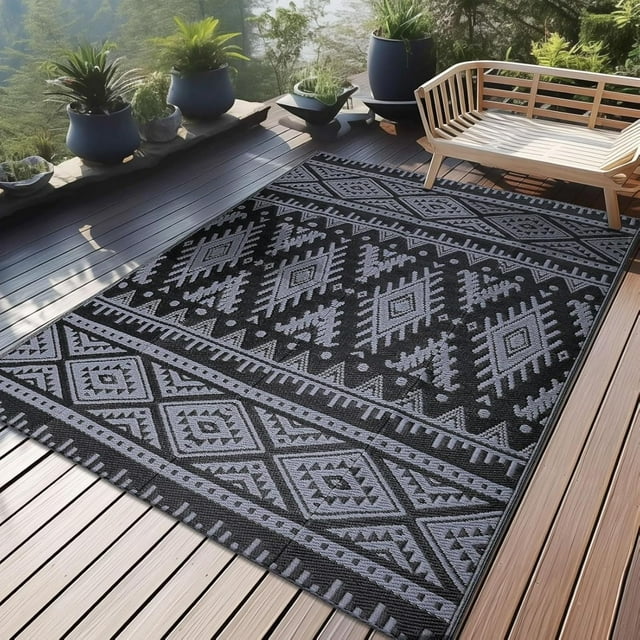 Outdoor Rug x ft Reversible Plastic Straw Patio Camping Rugs Large Foldable Outdoor Carpet Deck Rugs for Patio RV Outside Entry Backyard Bench Picnic &