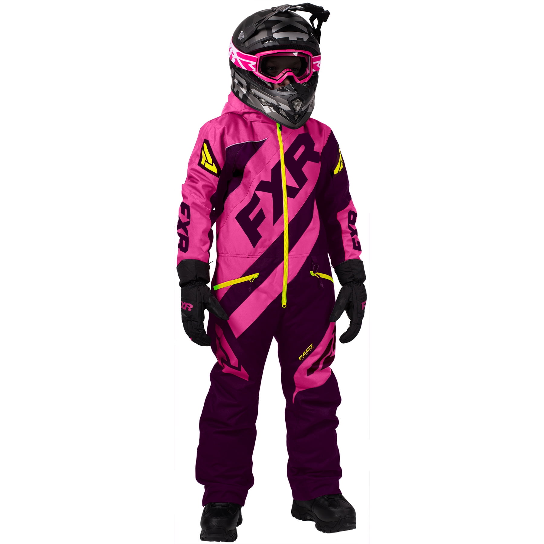 FXR Youth Plum/Elec Pink/HiVis CX Monosuit Snowmobile 2020