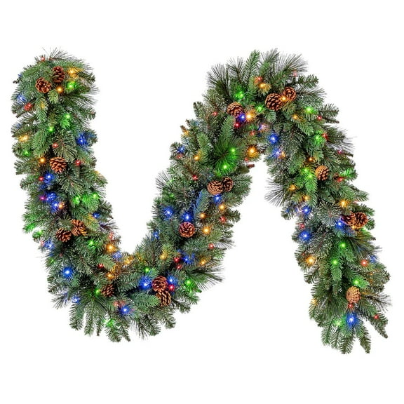 9-FT Pre-Lit Garland with 150 Color-Changing LED Lights and Pinecones