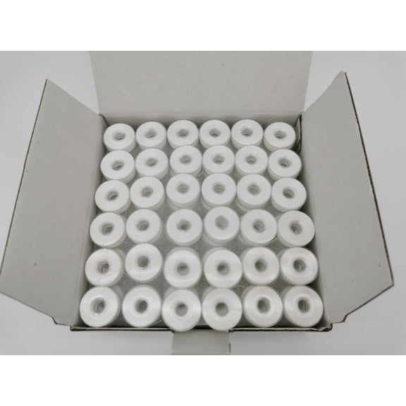 Prewound Bobbin, Size L, Style L, Brother SA155, 144pcs White Plastic Sided, 60S/2, 100% Polyester, LPW-60S2