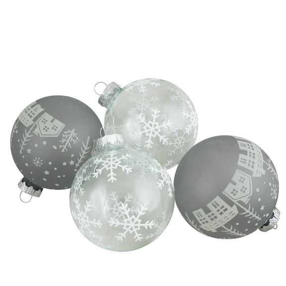 Northlight 4 ct Gray and Clear Glass Ball Hanging Christmas Ornaments 3.25-Inch (80mm)