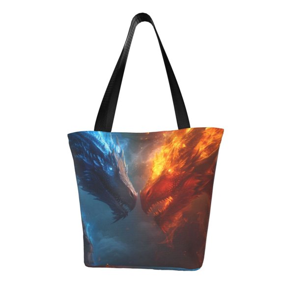 Fotbe Red And Blue Fire Dragon E Pattern Beach Tote,Shoulder Handbag,Spacious Tote Bag,Lightweight Travel Bag,Versatile Shopping Bag