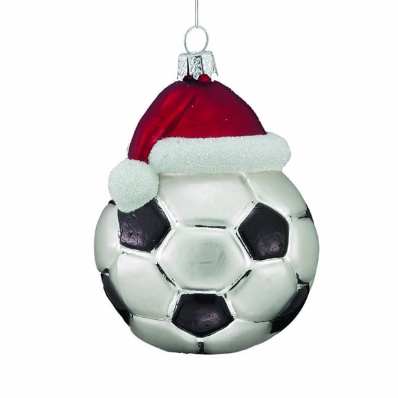 Kurt S. Adler Noble Gems Soccer Ball with Santa Hat Glass Ornament, 4.8 x 2.8 x 2.72 inches