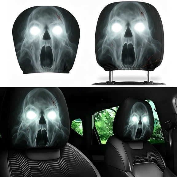 2 Pack Scary Headrest Covers for Cars, Halloween Decorations Accessories Ghost Face Car Headrest Cover, Funny Creepy Spooky Headrest Covers for Halloween Decor