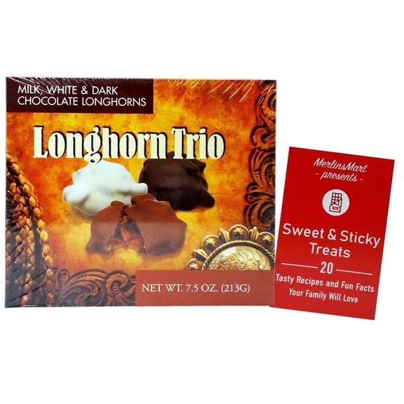 Longhorn Trio Texas Gift Box: Dark, White & Milk Chocolate Covered Pecan Praline Caramel Candy Nut Clusters (1 box - 7.5oz)   MerlinsMart Zine | Lammes Candies