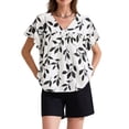 thumbnail image 1 of Blusa floral de manga corta con volantes en V para mujer Inspire Chic, verano, XS, blanca, 1 of 6