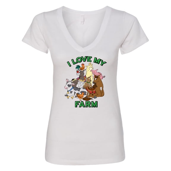Inktastic I Love My Farm with Happy Farm Animals Women's V-Neck T-Shirt