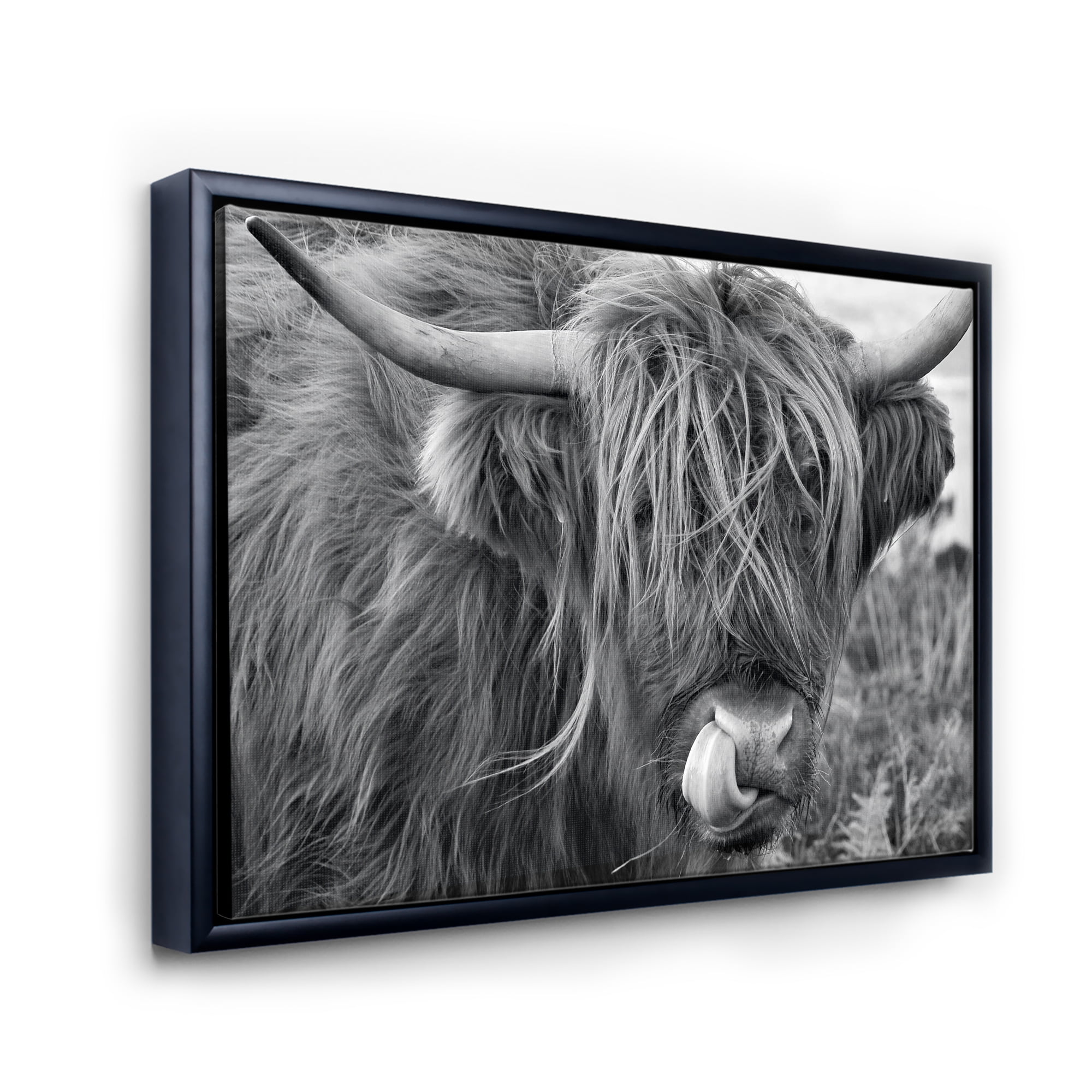 Designart 'Close Up Of Scottish Cow On Moorland II' Farmhouse Framed Canvas Wall Art Print