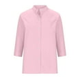 thumbnail image 4 of Nxznwn Women's Button Down Shirts 3/4 Sleeve Band Collar Business Casual Work Shirt Tops Dressy Casual Blouse with Pocket, 4 of 6