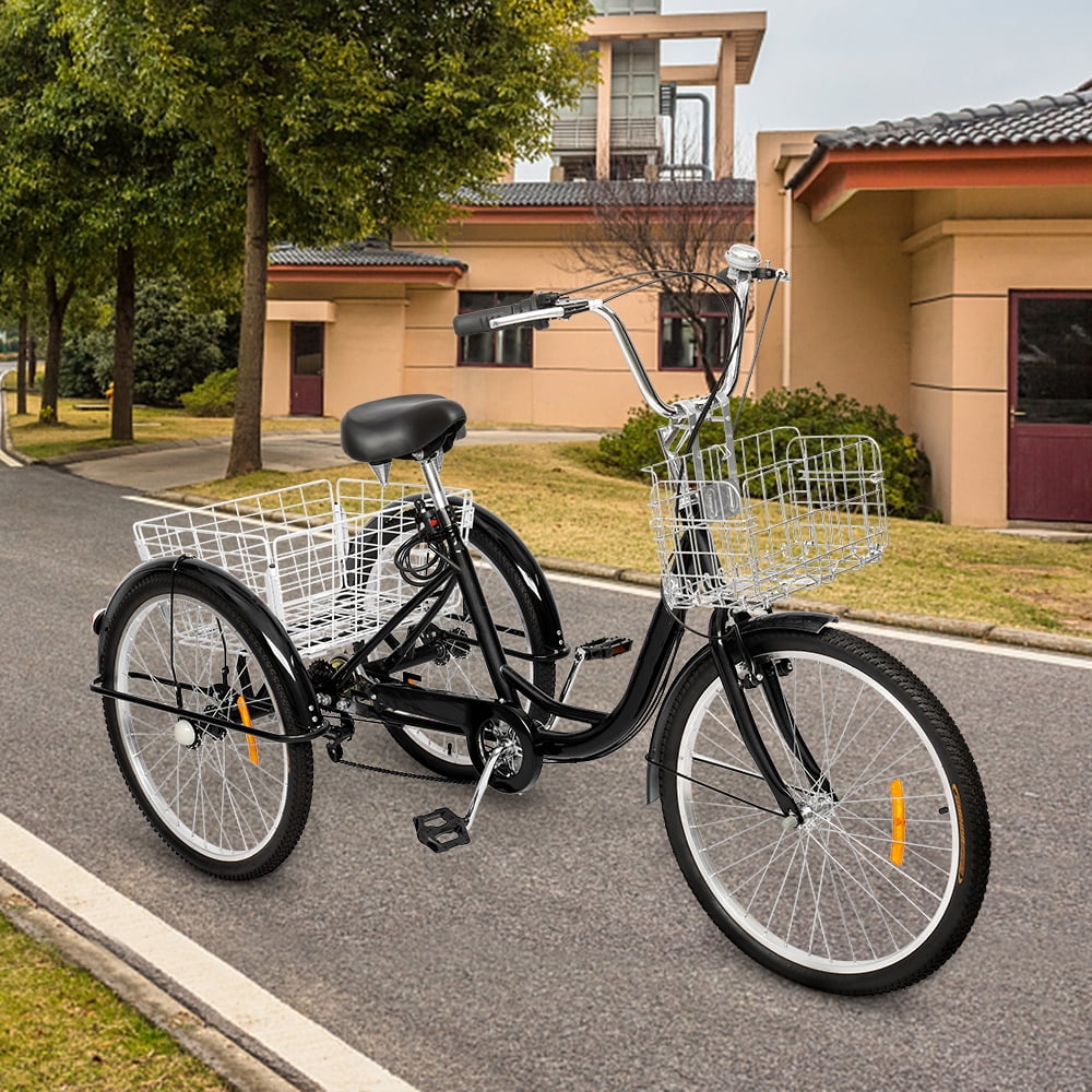 Winado Adult Tricycle 24 Inch Wheel Trikes Three Wheel Cruiser Bike Black