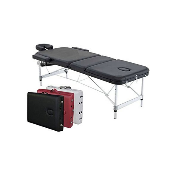 Angel Canada 3-Section Aluminum 84 Inch Portable Massage Table with Carry Case, Face Cradle and Arm Rests, for Facial SPA Bed Tattoo Home Therapist (Black)