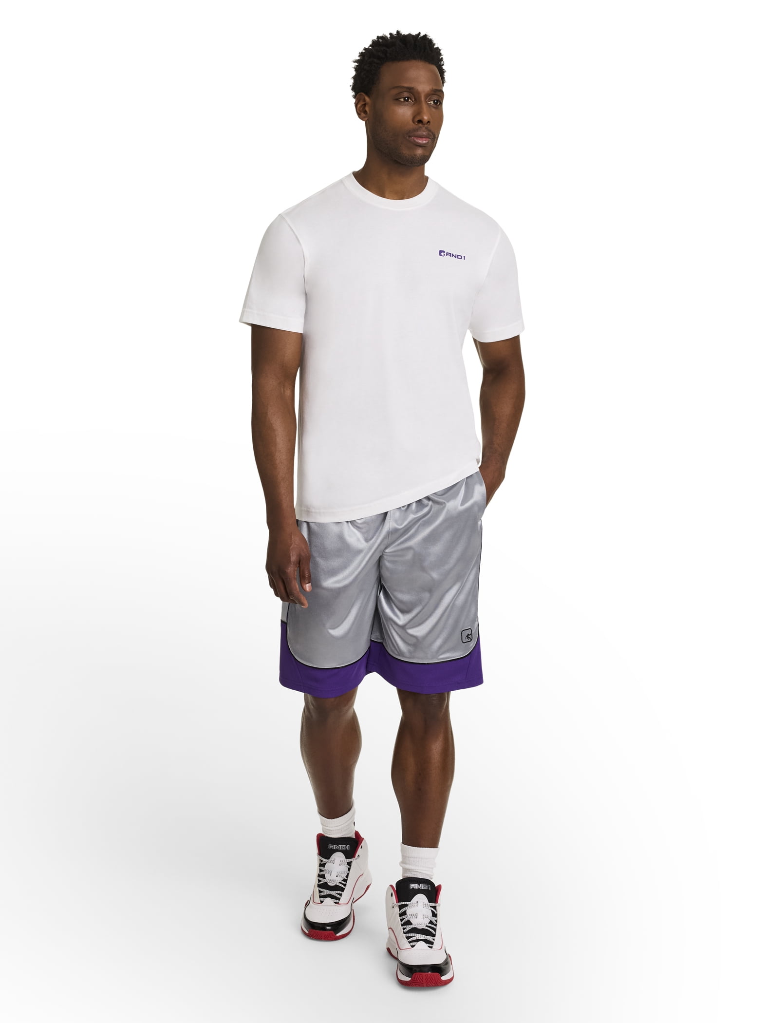 AND1 Men's and Big Men's All Court Colorblock Short, 11" inseam, up to Size 5XL
