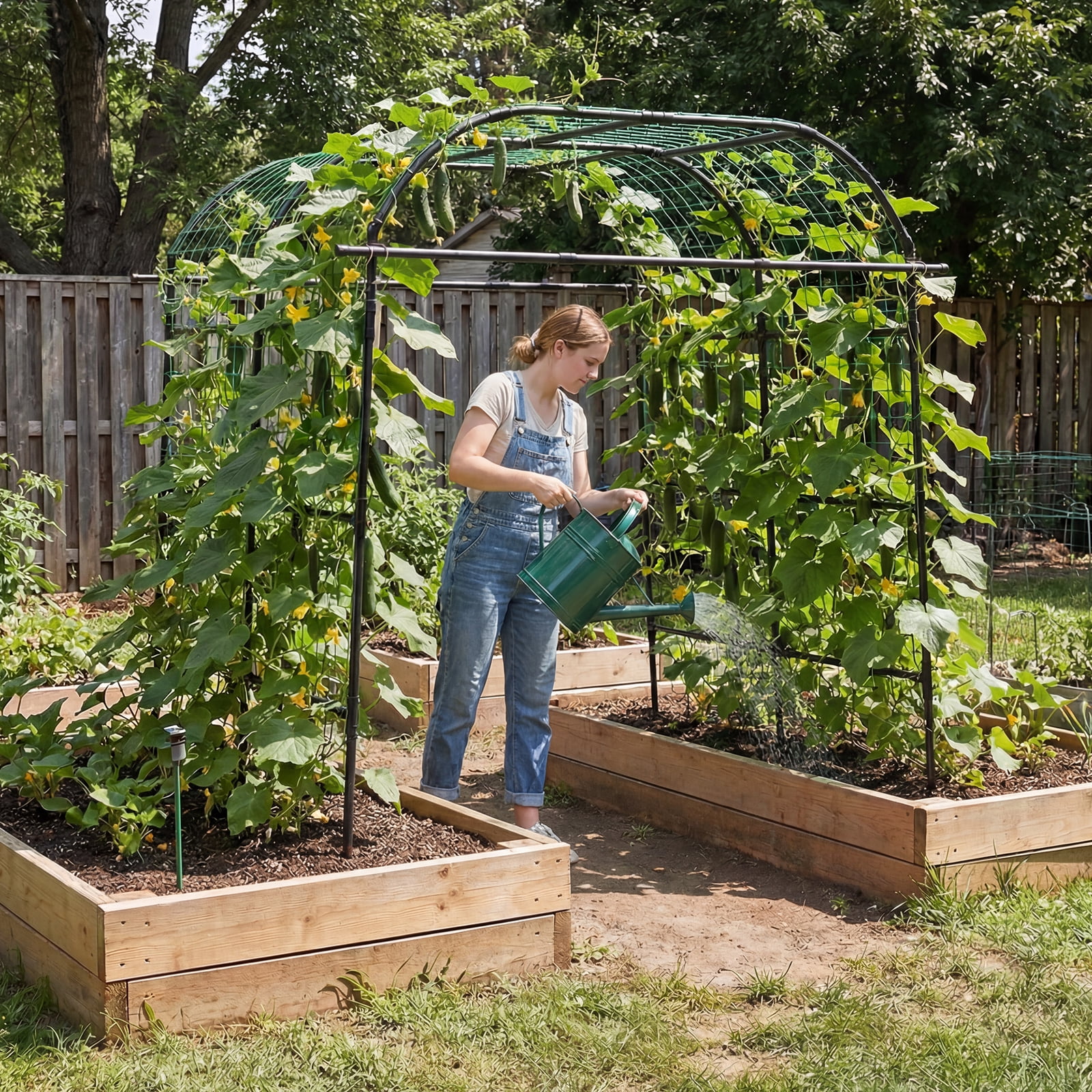 Costway Metal Garden Arch Trellis for Climbing Plants Outdoor, Wide Cucumber Trellis