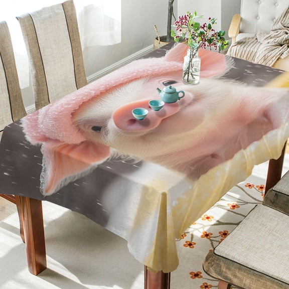 BZSMCE Square Tablecloth Cute Pig Showering Pattern Tableclothes