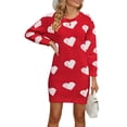 thumbnail image 2 of Valentines Day Sweater Dresses for Women Wrap Hip Slim Fit Cute Heart Sweaters Crew Neck Mid-Length Dress Shermie, 2 of 6