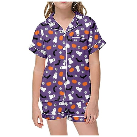 

Girl S Sleepwear Children S Leisure Printed Button Collar Short Sleeved Top Shorts Pajama Set Sleepwear For Girls(Size:8-9 Years)