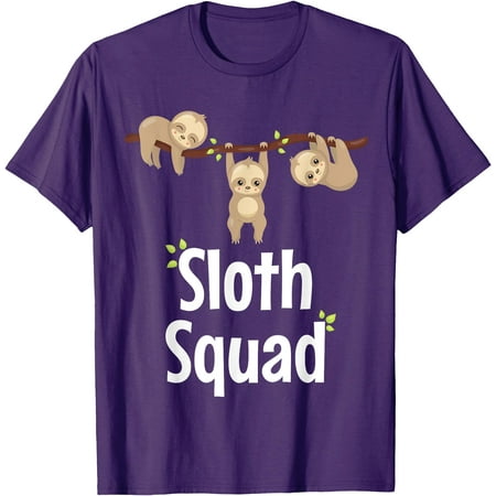 Sloth Squad Cute Matching Apparel Unisex T-Shirt for Men Women Kids Toddler Purple Color Size YL Sloth Squad Cute Matching Apparel Unisex T-Shirt for Men Women Kids Toddler Purple Color Size YL