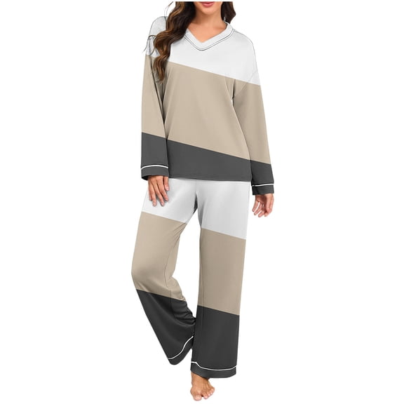 Maplenight Pajama Sets for Women Trendy V-Neck Long Sleeve Sleepwear and Sleep Pants 2 Piece Ladies Pjs Lounge Set