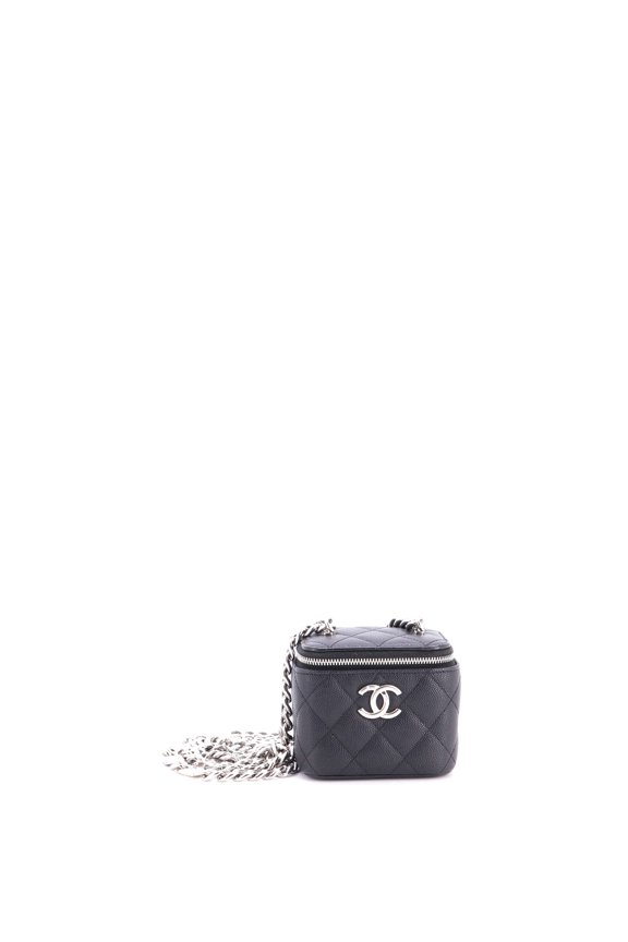 Pre-Owned Coco Enamel Strap Vanity Case with Chain Quilted Caviar Mini By Rebag