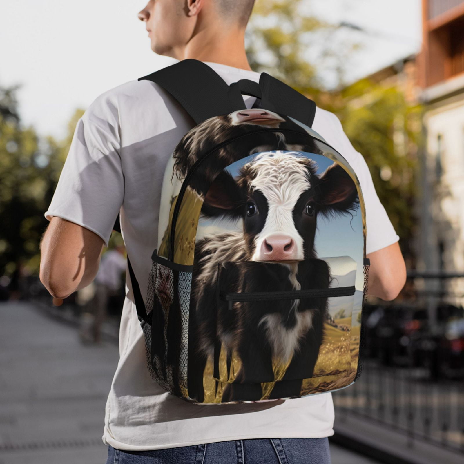 Ratiio Cute Prairie Cow Print Casual Backpack for Men and Women, Water Resistant Oxford Fabric School Bag Lightweight Travel Daypack