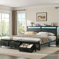 thumbnail image 6 of EnHomee Queen Size Bed Frame with 3 Fabric Drawers  Queen Bed Frame with Storage Headboard Metal Platform Bed Frame Queen with LED Lights & Charge Station,Gray Oak, No Box Spring Needed, 6 of 9