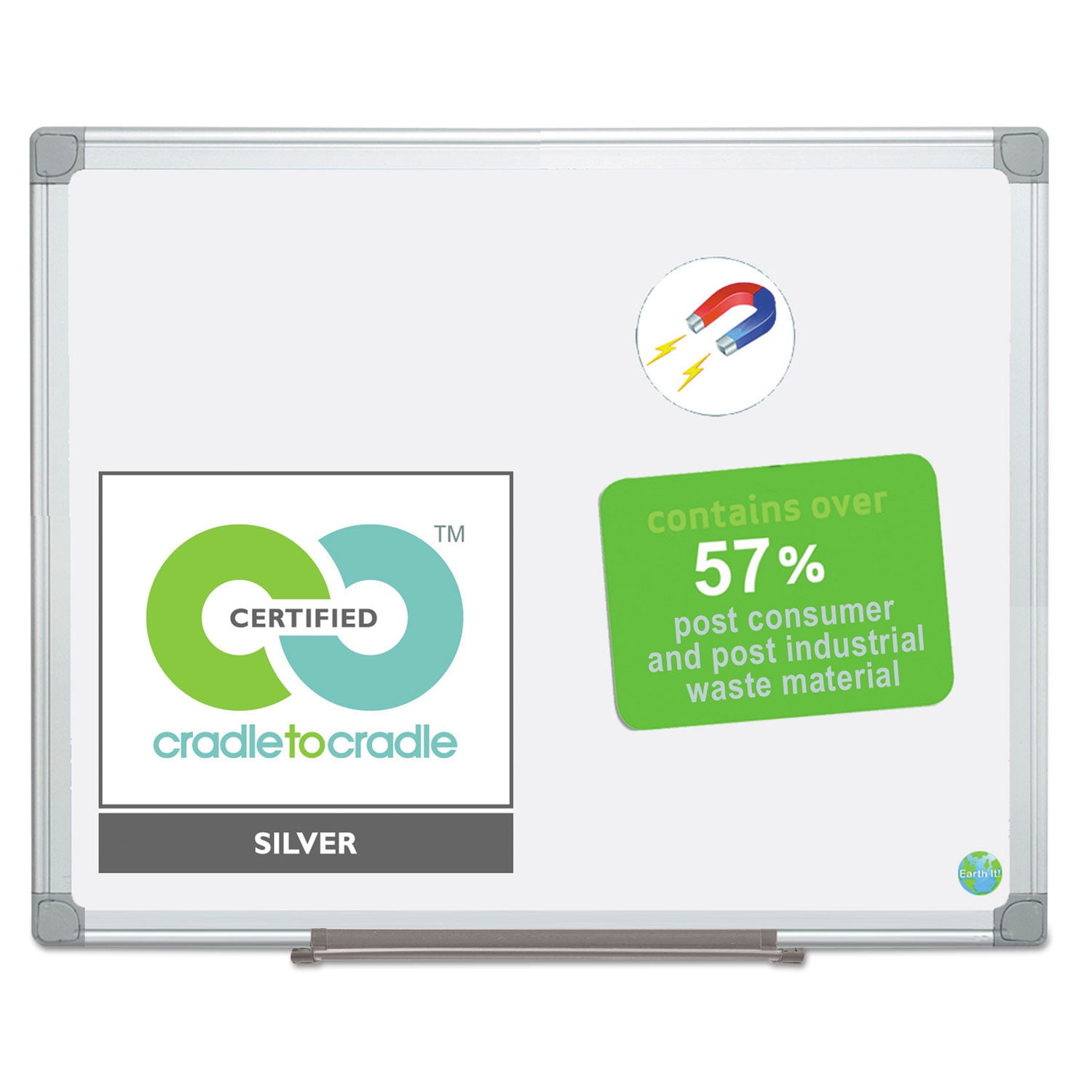 MasterVision CR0620030 Earth Silver 36 in. x 24 in. Easy Clean Magnetic Dry Erase Boards - White Surface/Satin Aluminum Frame