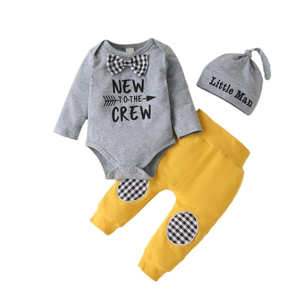 Newborn Baby Boy Clothes Outfit Bow Tie Romper Long Pants Knot Hat