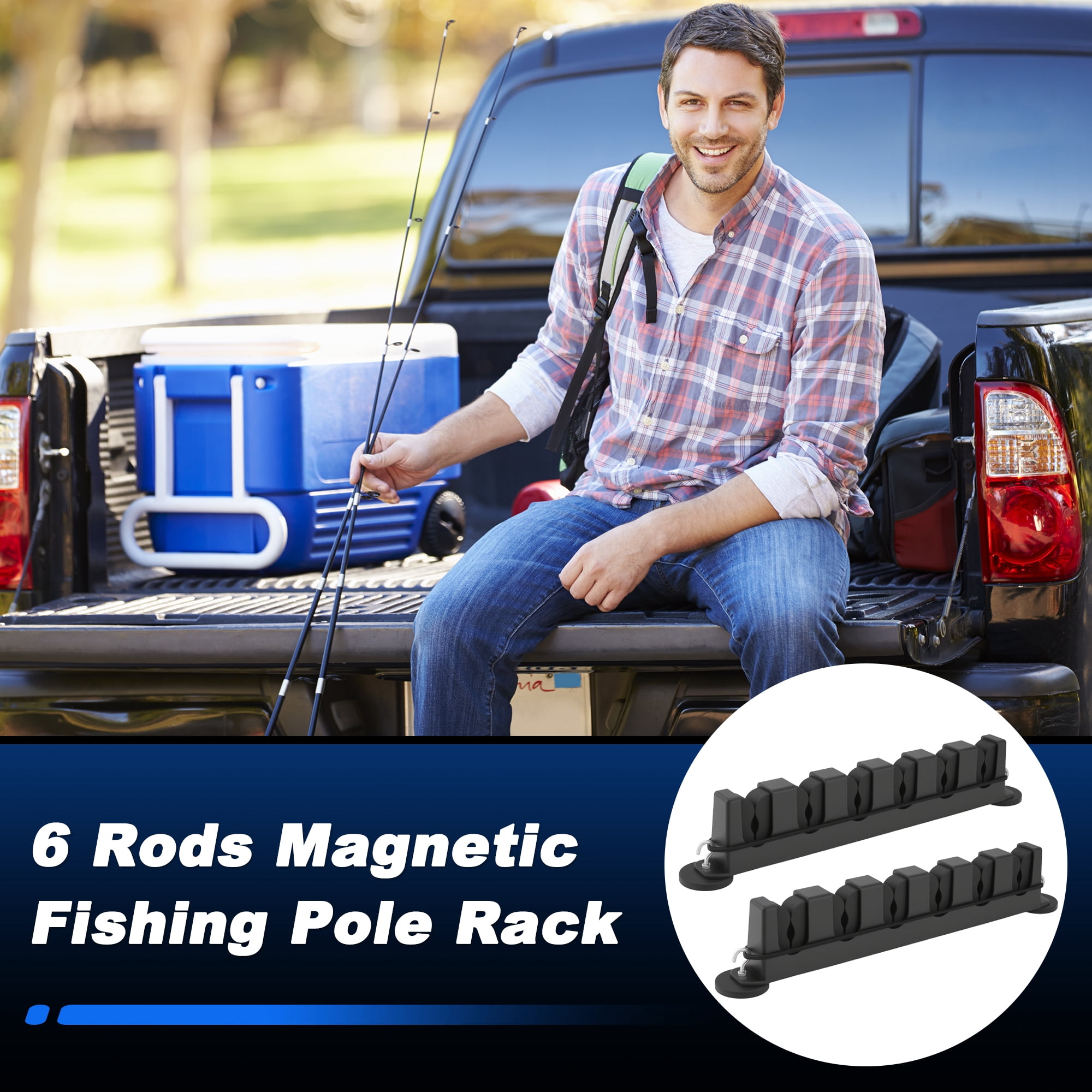 Unique Bargains Magnetic Fishing Rod Holder for Car Black 6 Rods 2 Pcs
