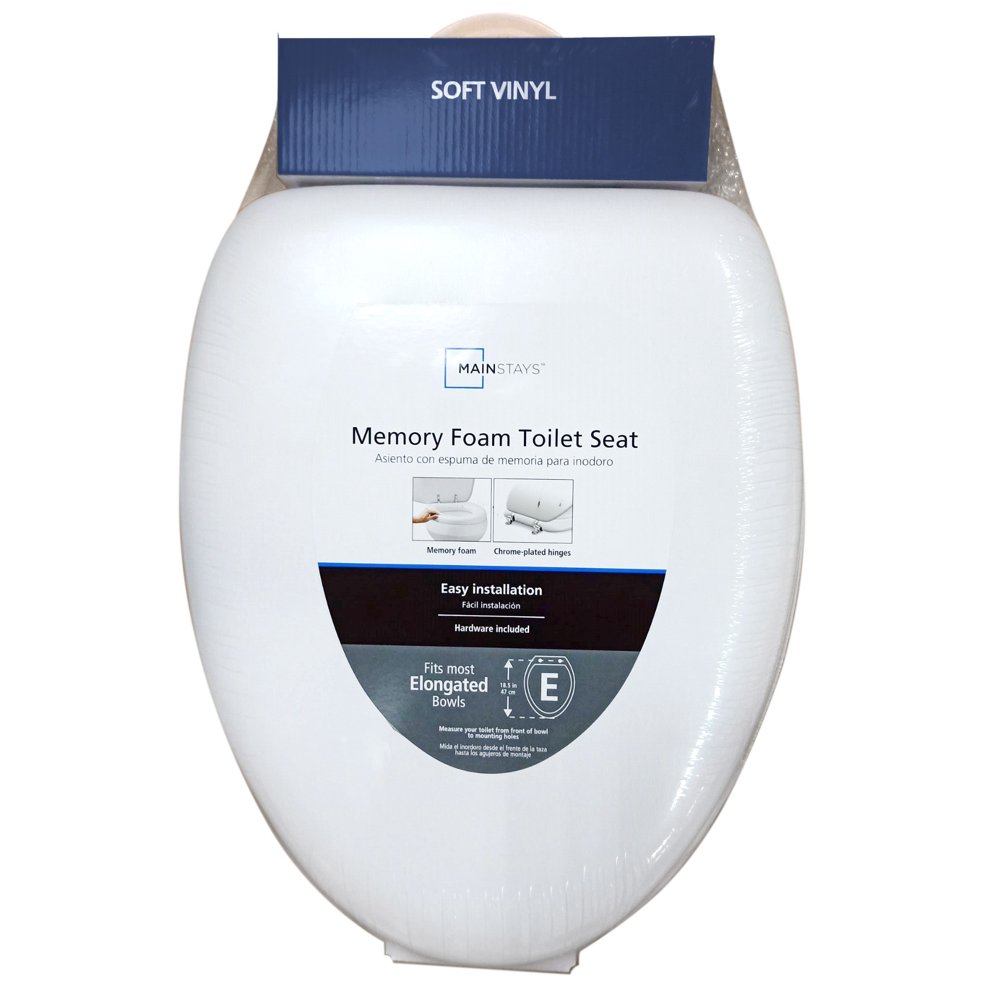 Mainstays Elongated Memory Foam Toilet Seat with Chrome Hinges, White