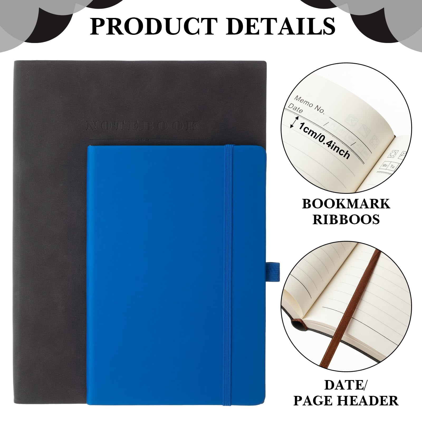 5 Pack A4 Notebooks Large Journal 360 Pages Leather Softcover Hardcover Thick Paper Lined Note Writing Notepad For Travel Office School Business  8.5'' X 11''(black)
