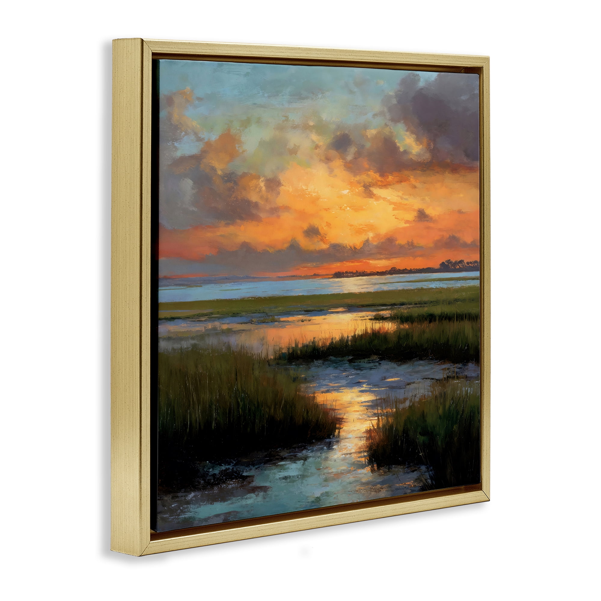Stupell Industries Evening Marshland Glow Gold Framed Floater Canvas Wall Art, design by Petal Prints Design