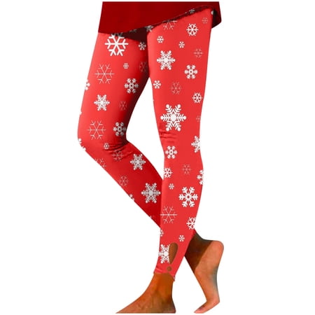 FYEGRE Womens Ultra Soft Brushed Leggings Pants Women s Festive Casual Leggings with Santa Deer Head Print Hollow Design Tight Pants for Yoga Fitness and Lifting Red XL