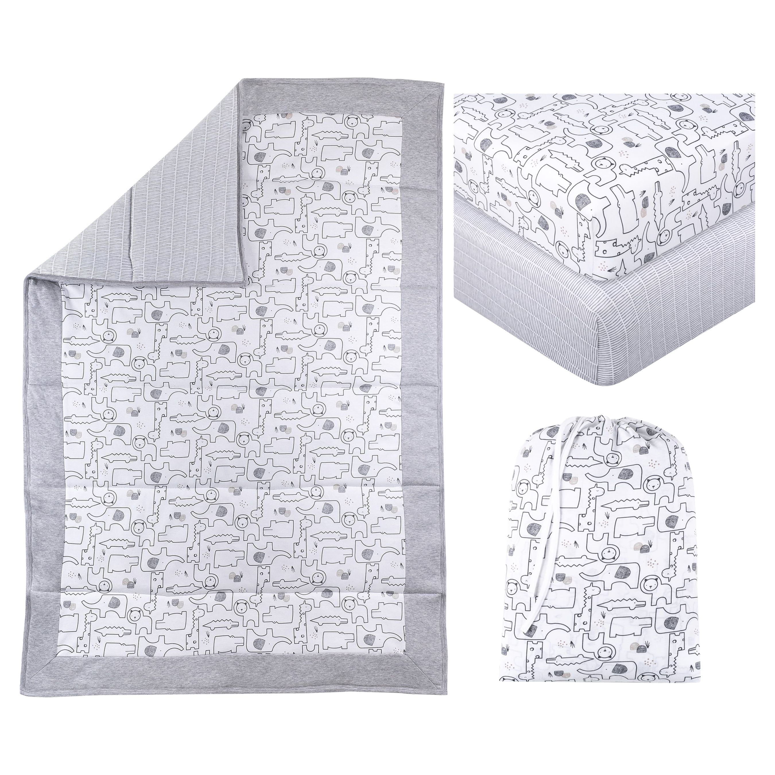 Little Star 100% Organic Cotton 3 Piece Crib Bedding Set - Reversible Comforter and 2 Fitted Sheets