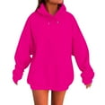 thumbnail image 2 of Dazajoo Womens Solid Color Sweatshirts Casual Long Sleeve Oversized Hoodies with Pocket Plus Size Lightweight Drawstring Pullover Tops,Hot Pink,L, 2 of 9