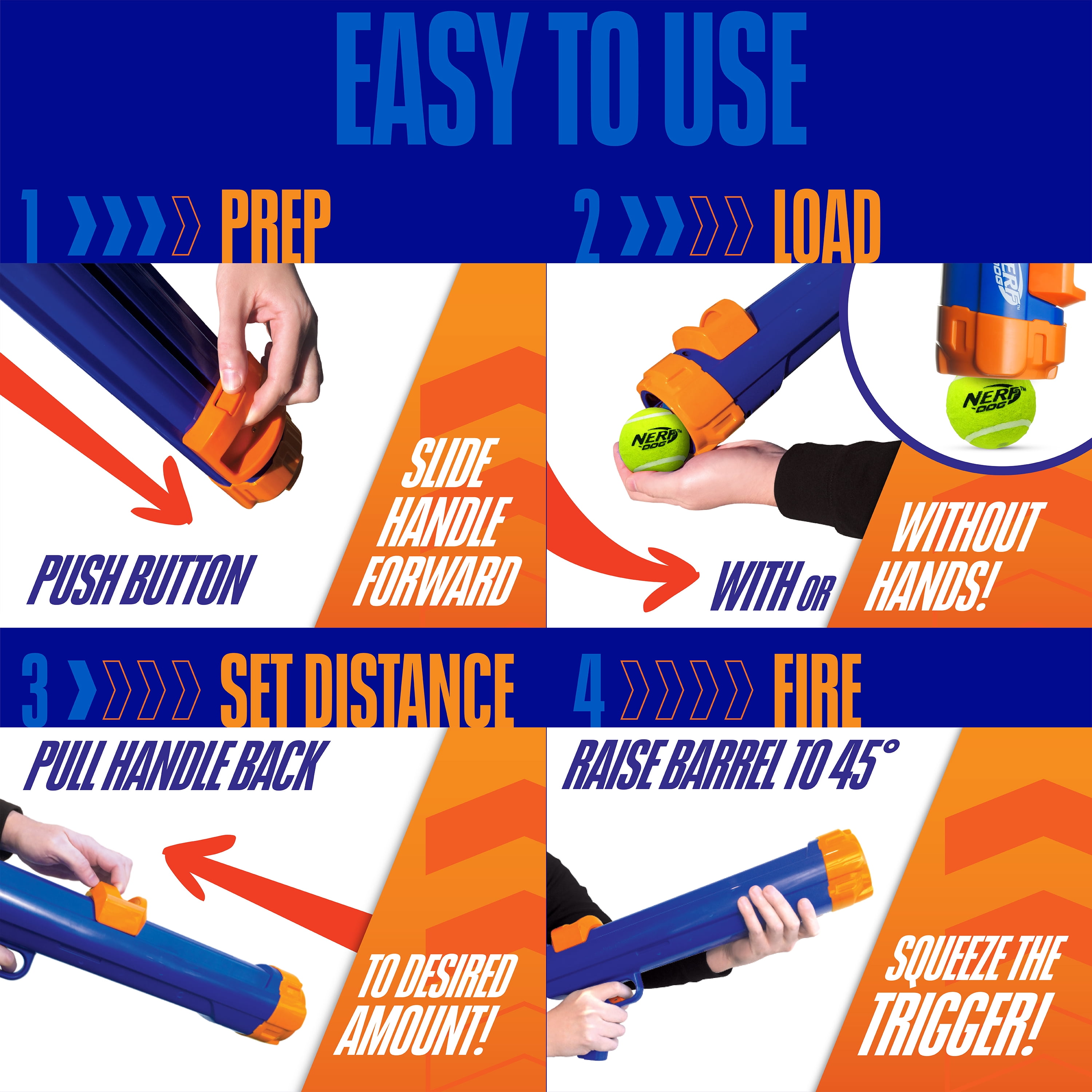 Nerf Dog Tennis Ball Blaster Dog Toy with 4 Balls & Ball Clip, 20 inch